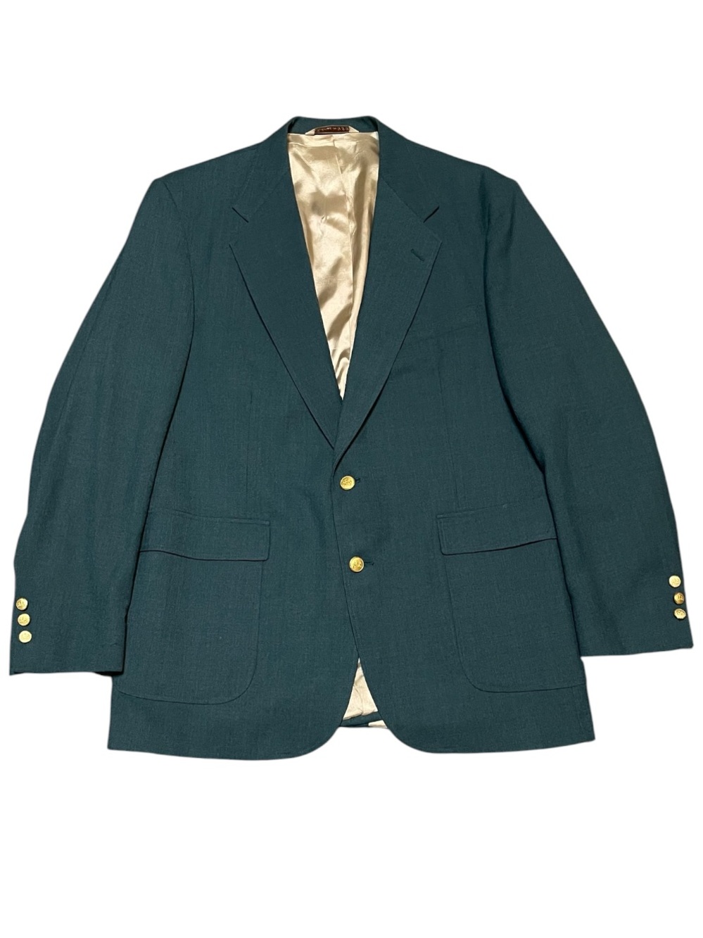Men's Stafford Blazer Sport Coat Suit Jacket Wool Forest Green 44L Gold Buttons